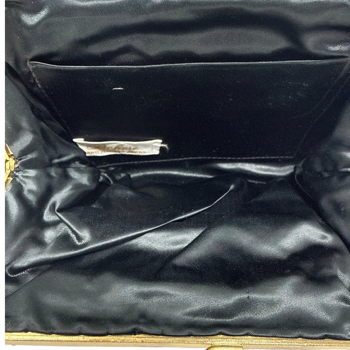 Vintage 70s Ruchere Black Beaded Gold Frame Evening Clutch Purse Top Handle