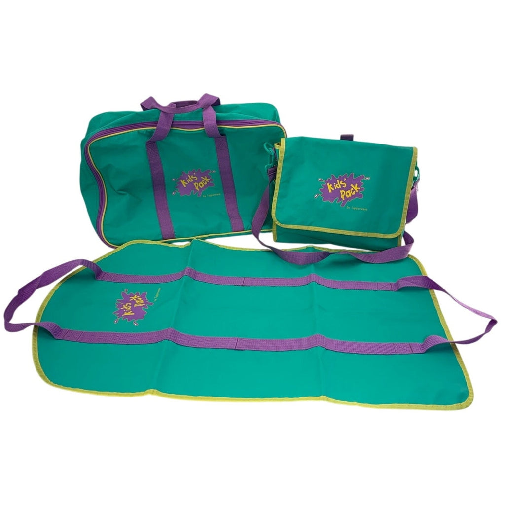 Vintage Tupperware Kids Pack 3 Pc Travel Set Suitcase Backpack Garment Bag Teal