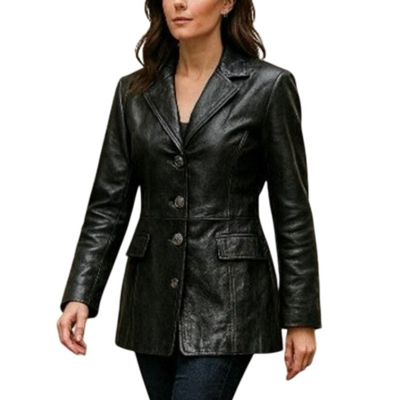 Vintage 90s Women's Medium Black Lambskin Leather Jacket Dunne & Cole