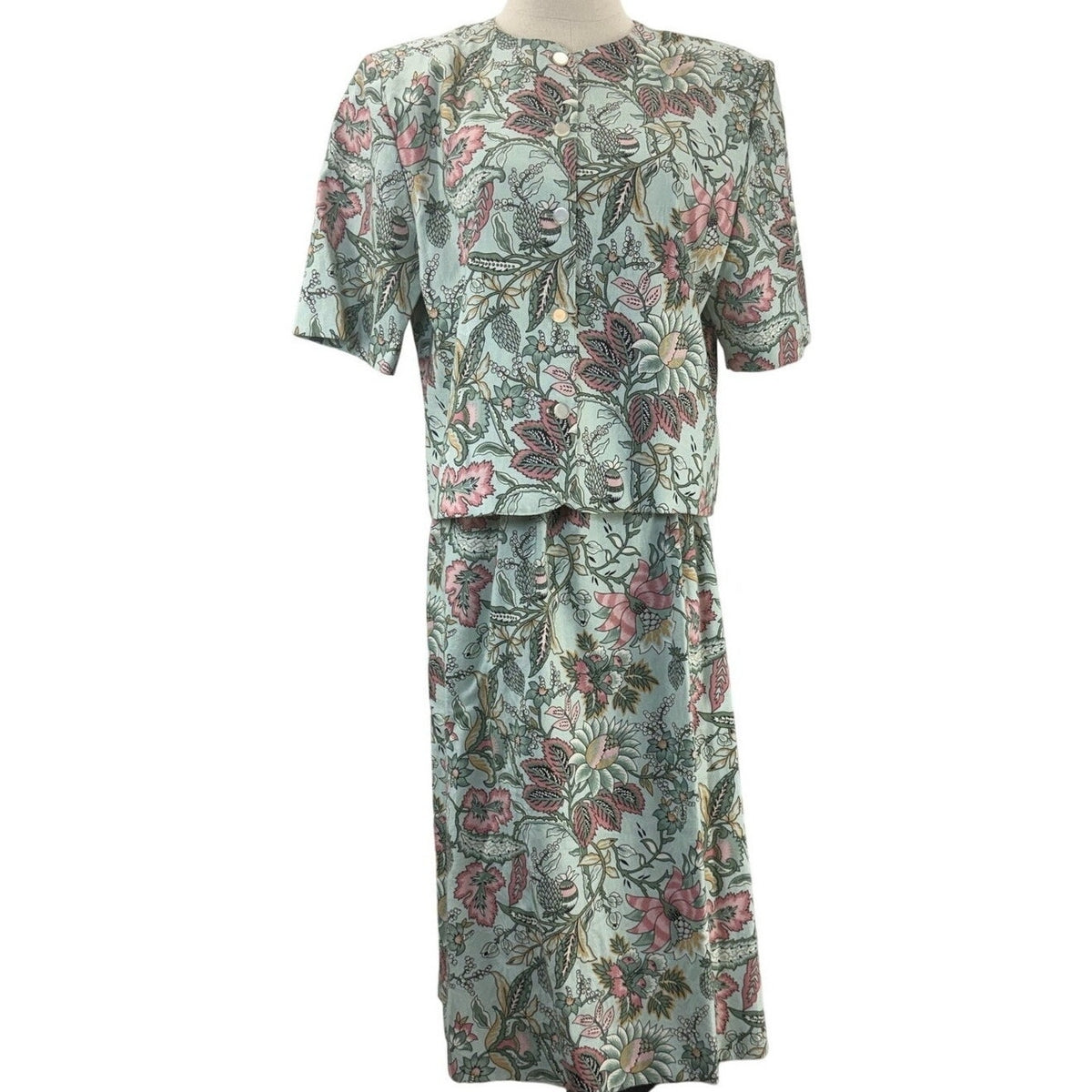 Vintage 90s Norton Women's 12 McNaughton Petites Floral Skirt Blouse Set USA
