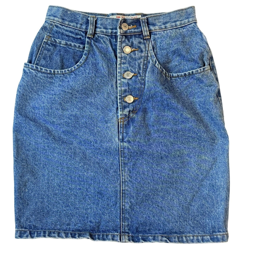 Vintage 90s Women's 7/8 High Waist Denim Jean Skirt Button Down Jordache