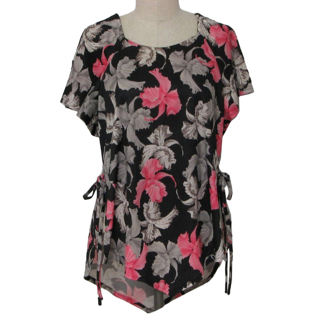 Vintage 1970s Floral Angel Wing Cold Shoulder Tunic Top Womens Medium