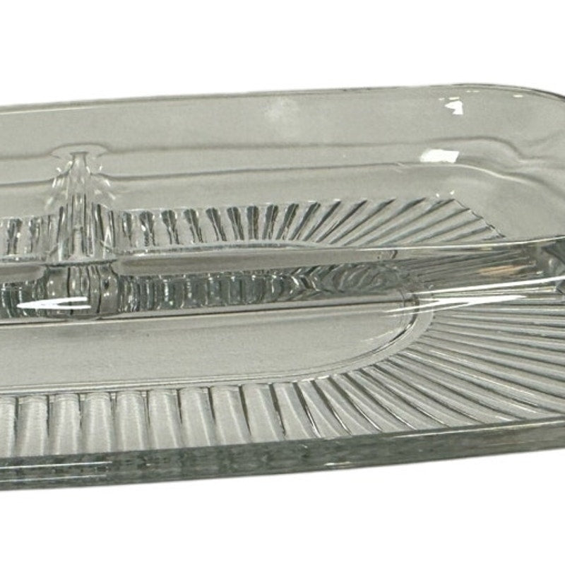 Vintage 70s Anchor Hocking Union Square Divided Glass Plate 10x8