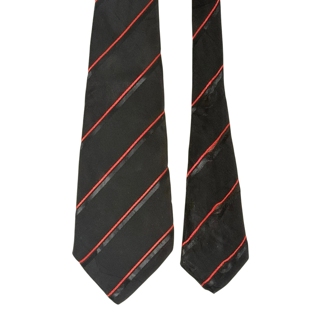 Vintage Handmade Black Red Striped Necktie 48"