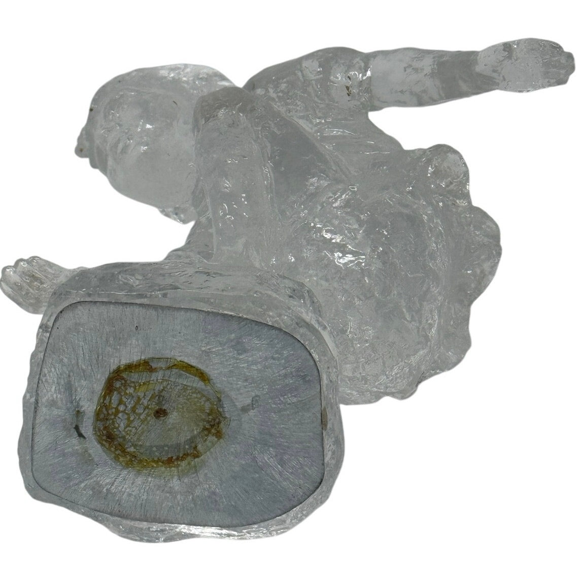 Vintage 90s Crystal Glass Crouching Boy Figurine Clear Art Statue 7"
