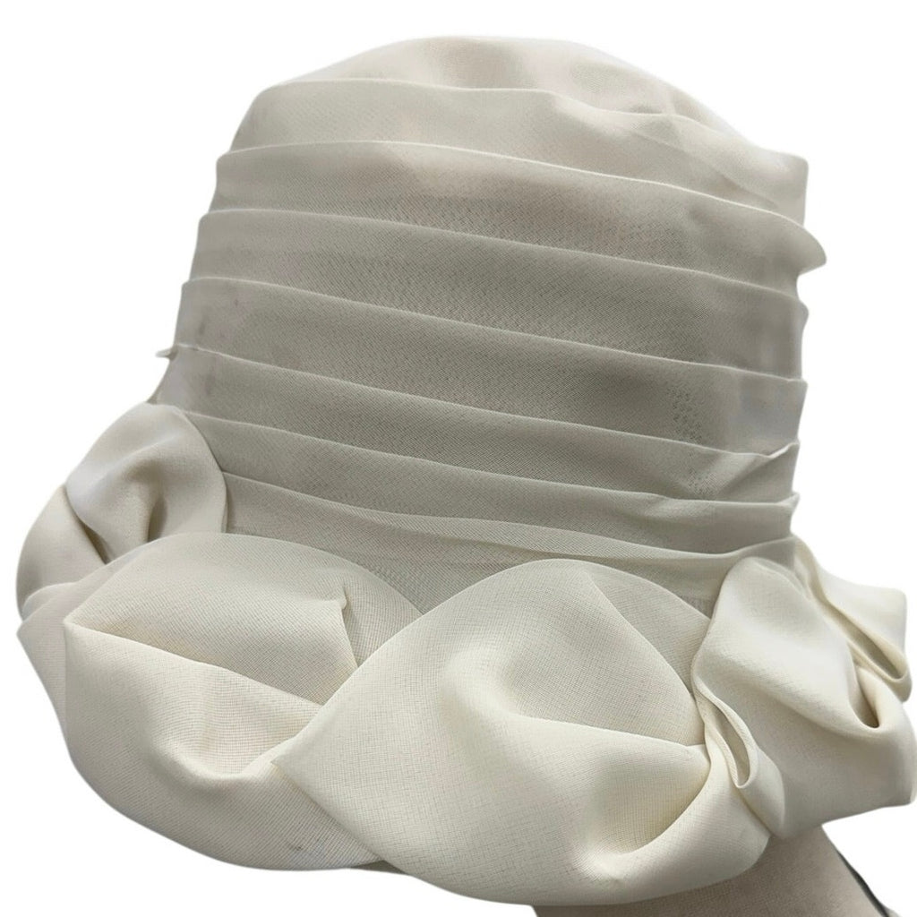 Vintage 1960s Cream Bow Cloche Hat Sheer Layered Brim Formal Church