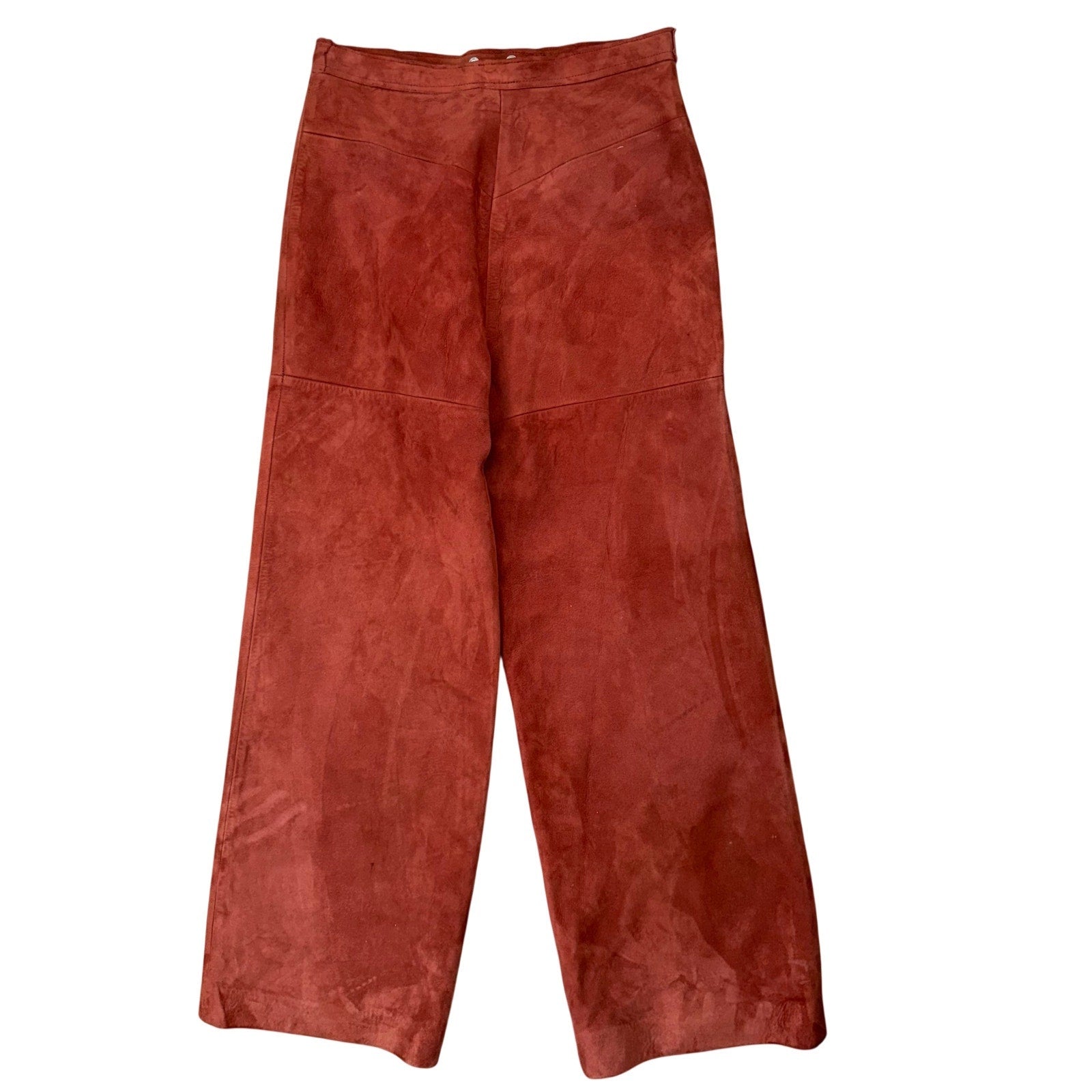 Vintage 70s Women’s 28x28 Orange Suede Flare Pants Carnelian Snap