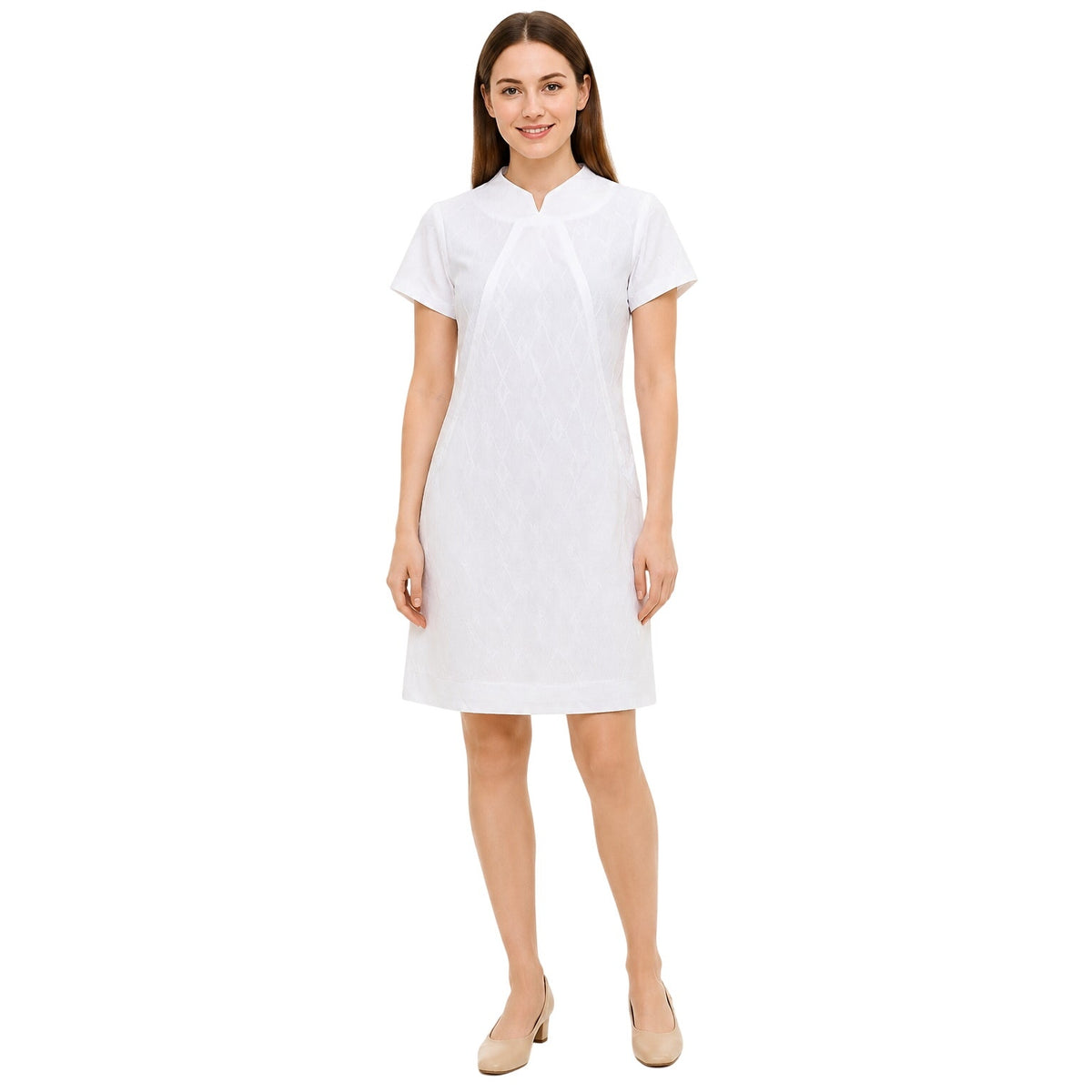 Vintage 70s Lady Carol White Textured Knit Shift Dress Nurse Women's Large