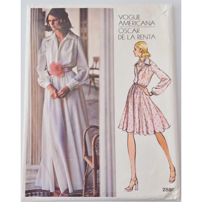 70s Vogue Americana Oscar de la Renta Pattern Cream Maxi Dress XS