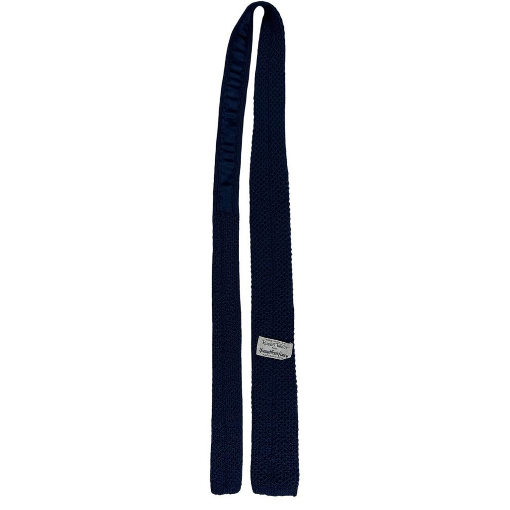 Vintage 1960s Robert Talbott Navy Cotton Blend Knit Skinny Square End Tie