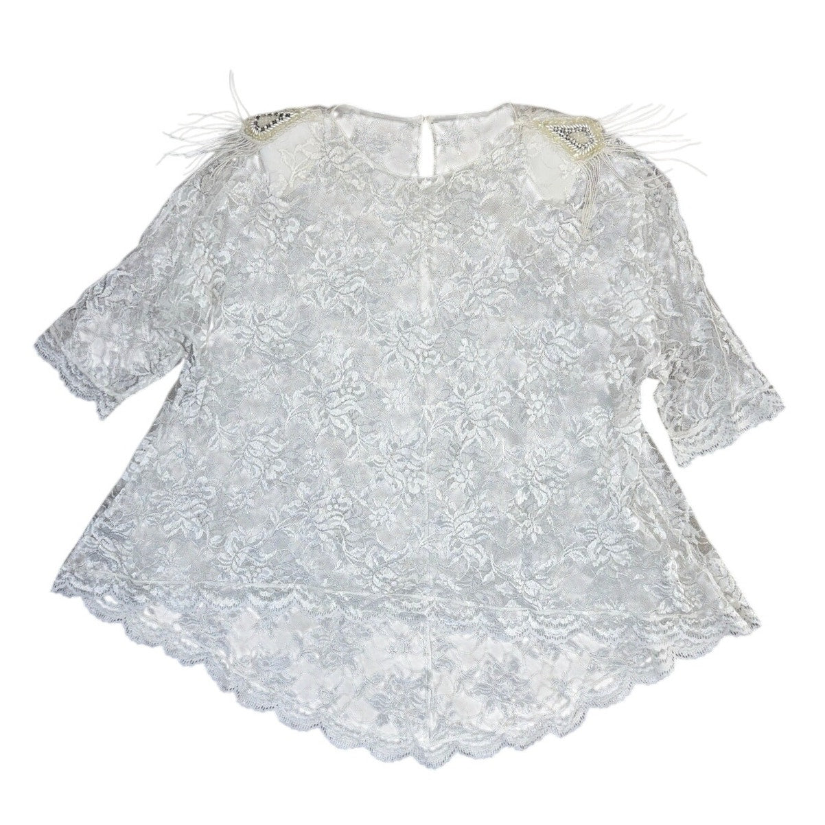 Vintage 1980s White Lace Beaded Fringe Overlay Dress Women's Small