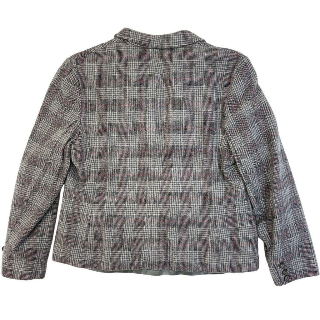 Vintage 80s Pendleton Wool Plaid Blazer Jacket Women's Small Gray Red USA