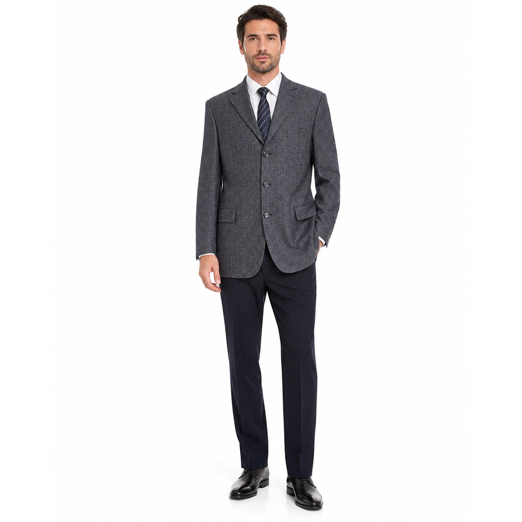 Vintage 90s Pronto Uomo Silk Wool Navy Windowpane Sport Coat 46R Italy
