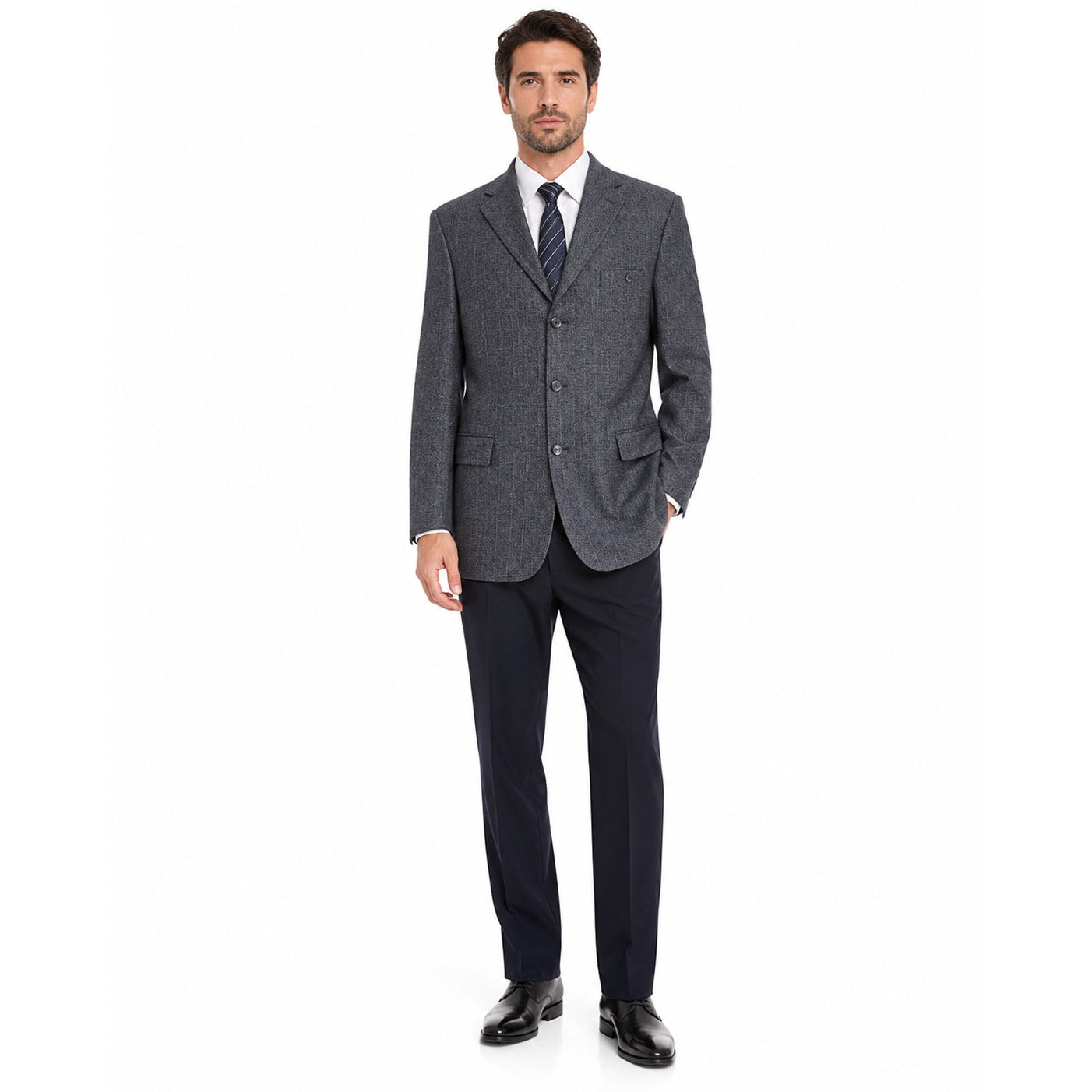 Vintage 90s Pronto Uomo Silk Wool Navy Windowpane Sport Coat 46R Italy