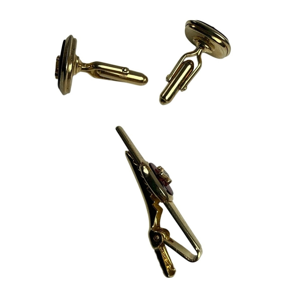 Vintage 60s Anson Masonic Red Enamel Cufflinks and Tie Clip Set
