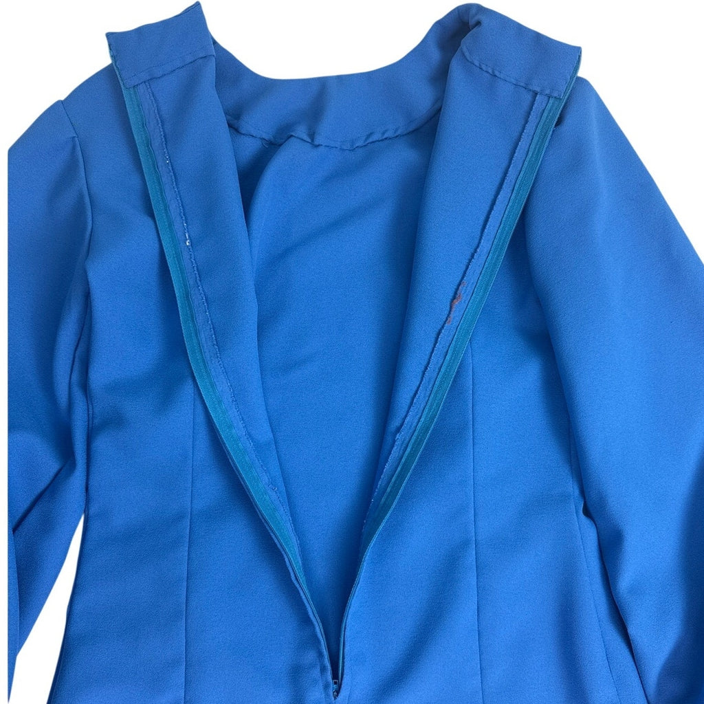 Vintage 1970s Home Sewn Lake Blue Polyester Crepe Midi Dress Small