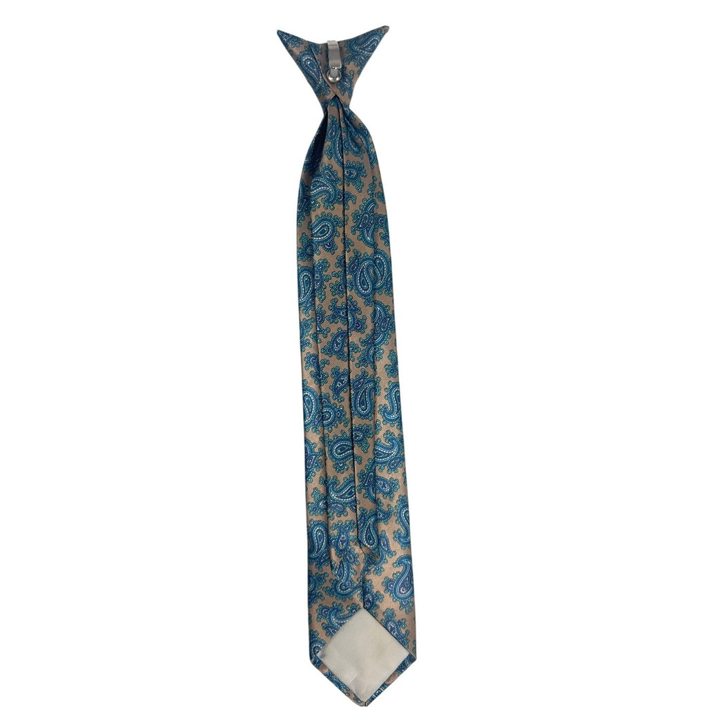 Vintage 70s Boys Blue Taupe Paisley Necktie 2.25” Wide