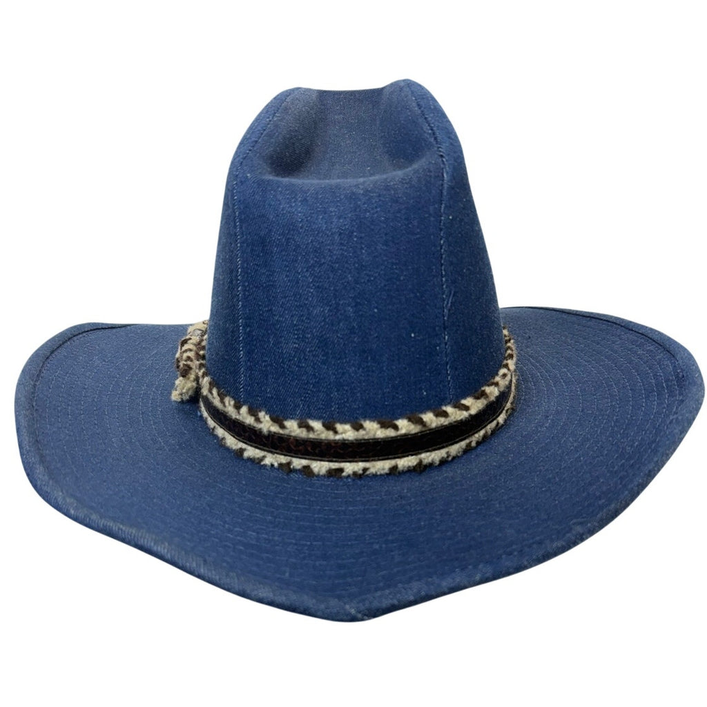Vintage 1990s Lansing Workman Blue Cotton Western Cowboy Hat Leopard Band Unisex