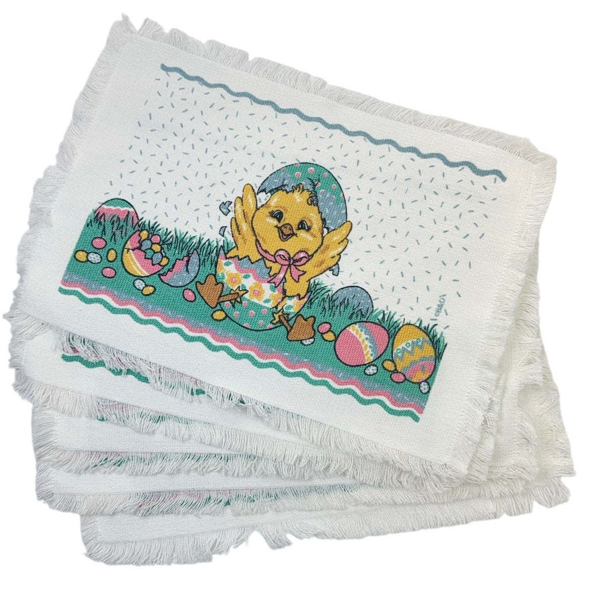 Vintage 80s Easter Chick Quilted Placemats Set of 5 Spring Table Mats