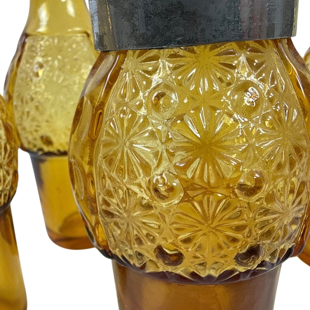 Antique Victorian Amber Glass Cruet Castor Set Ornate Silverplate Stand 15”