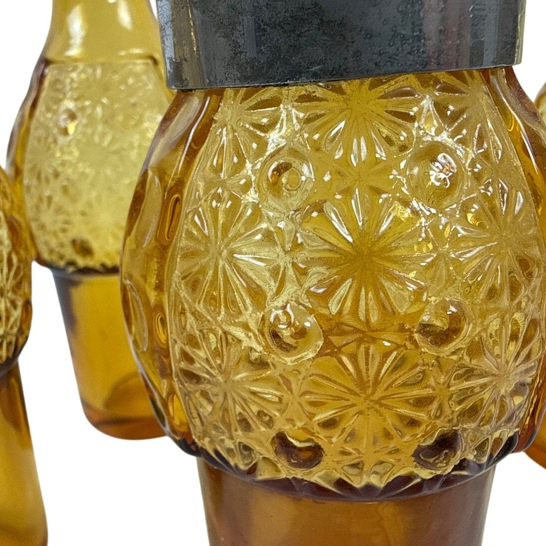 Antique Victorian Amber Glass Cruet Castor Set Ornate Silverplate Stand 15”