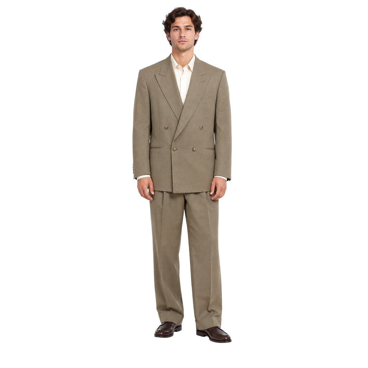 Vintage 90s Stafford Executive Taupe Double Breasted Suit Men's Large USA