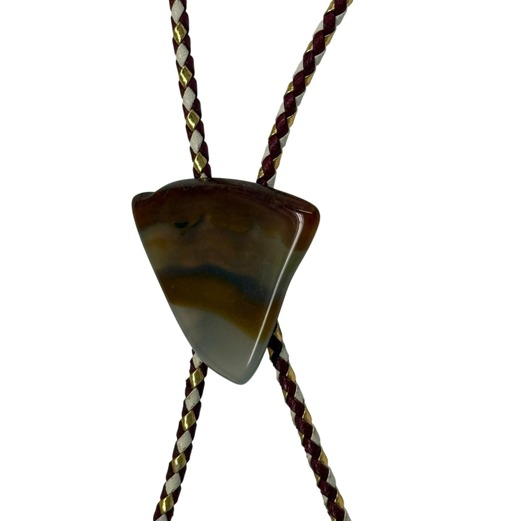 Vintage 70s Agate Bolo Tie Gold Tone Tips Western Statement