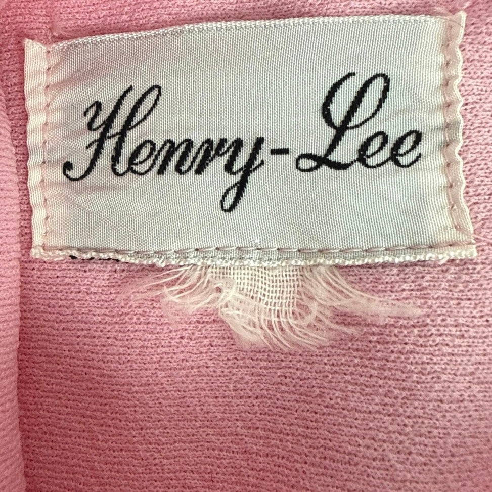 Vintage 70s Henry-Lee Pink Floral Appliqué A-Line Midi Dress Women's Small