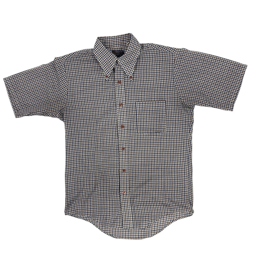 Vintage 70s Towncraft Navy Brown Check Button-Down Shirt Men’s Large