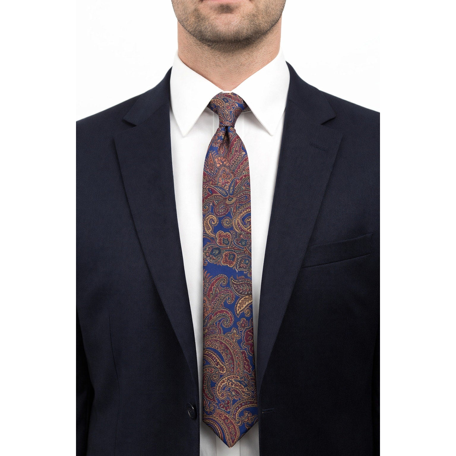 Vintage 90s Dion Signature Silk Paisley Tie Blue Red Gold Italian 60.5 x 3.25