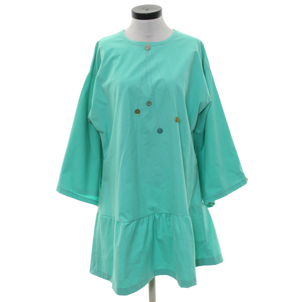 Vintage Style Aqua Home Sewn Peasant Dress Embroidered Ruffle 42 Bust
