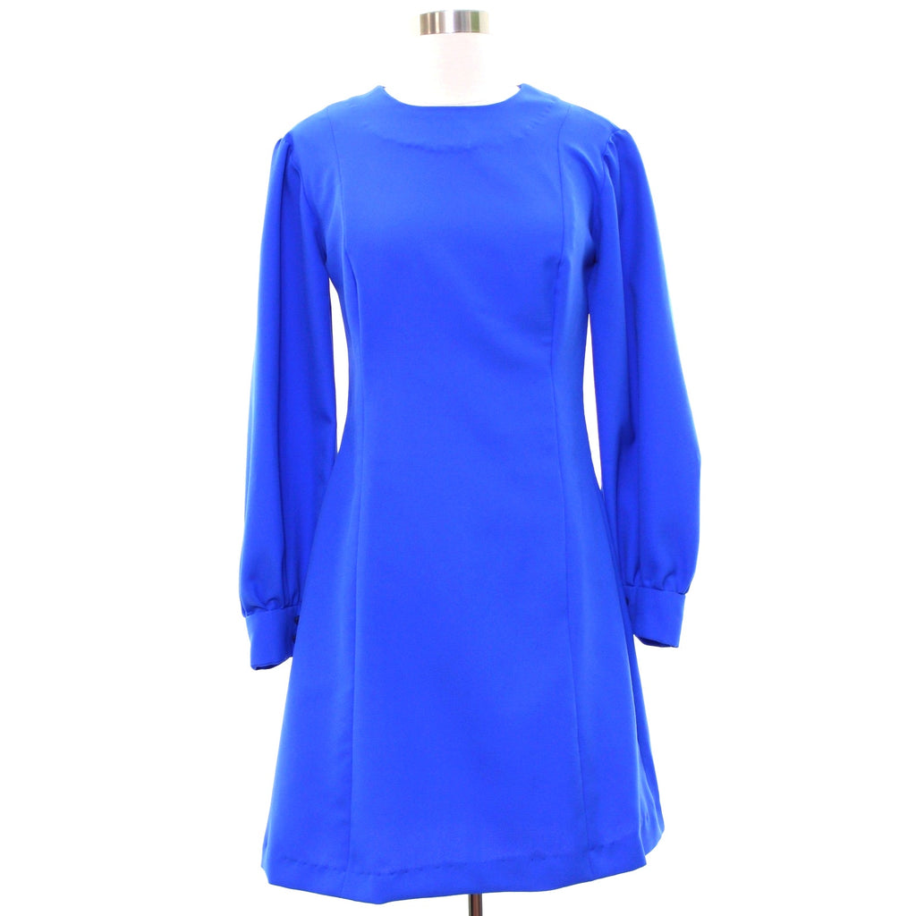 Vintage 1970s Home Sewn Lake Blue Polyester Crepe Midi Dress Small