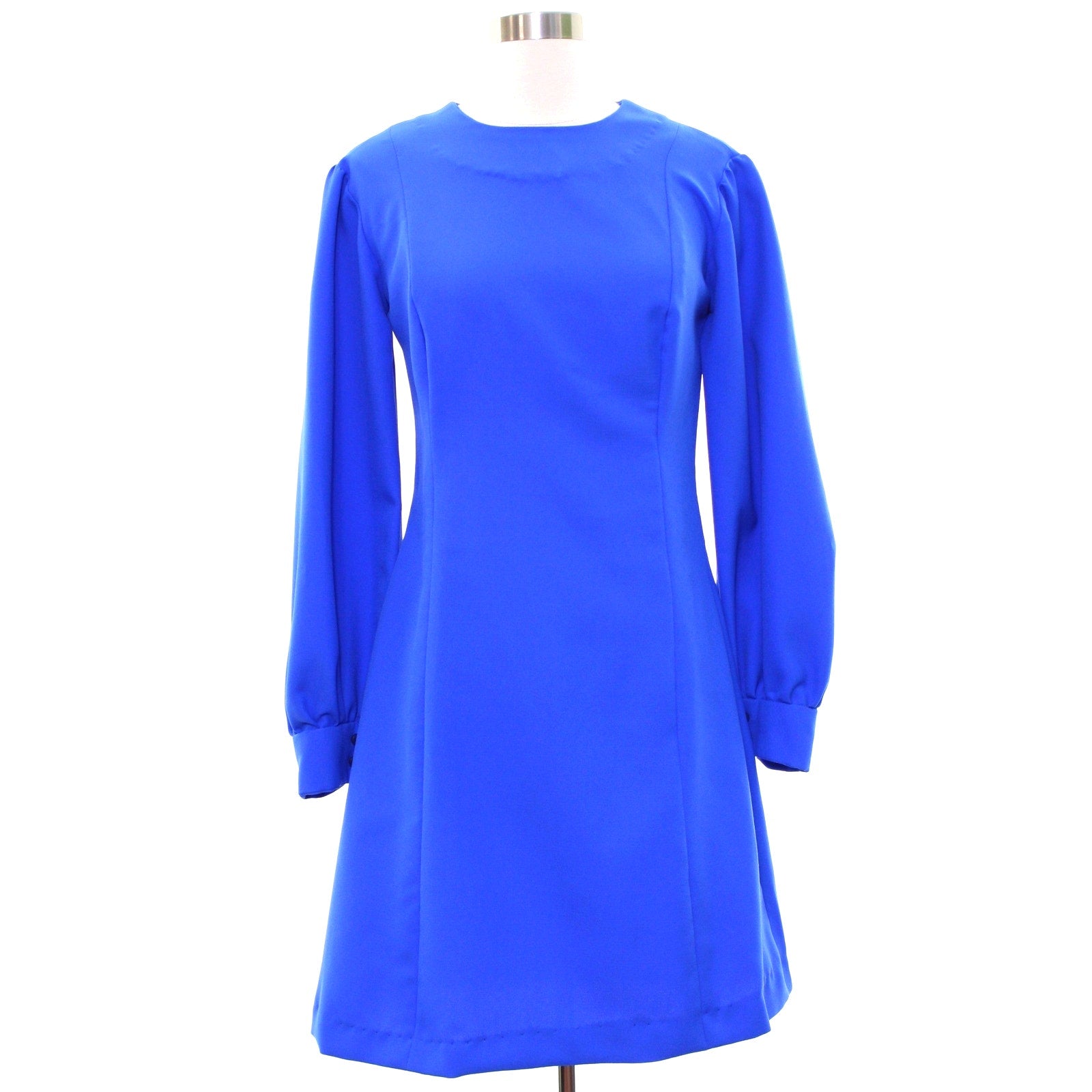 Vintage 1970s Home Sewn Lake Blue Polyester Crepe Midi Dress Small