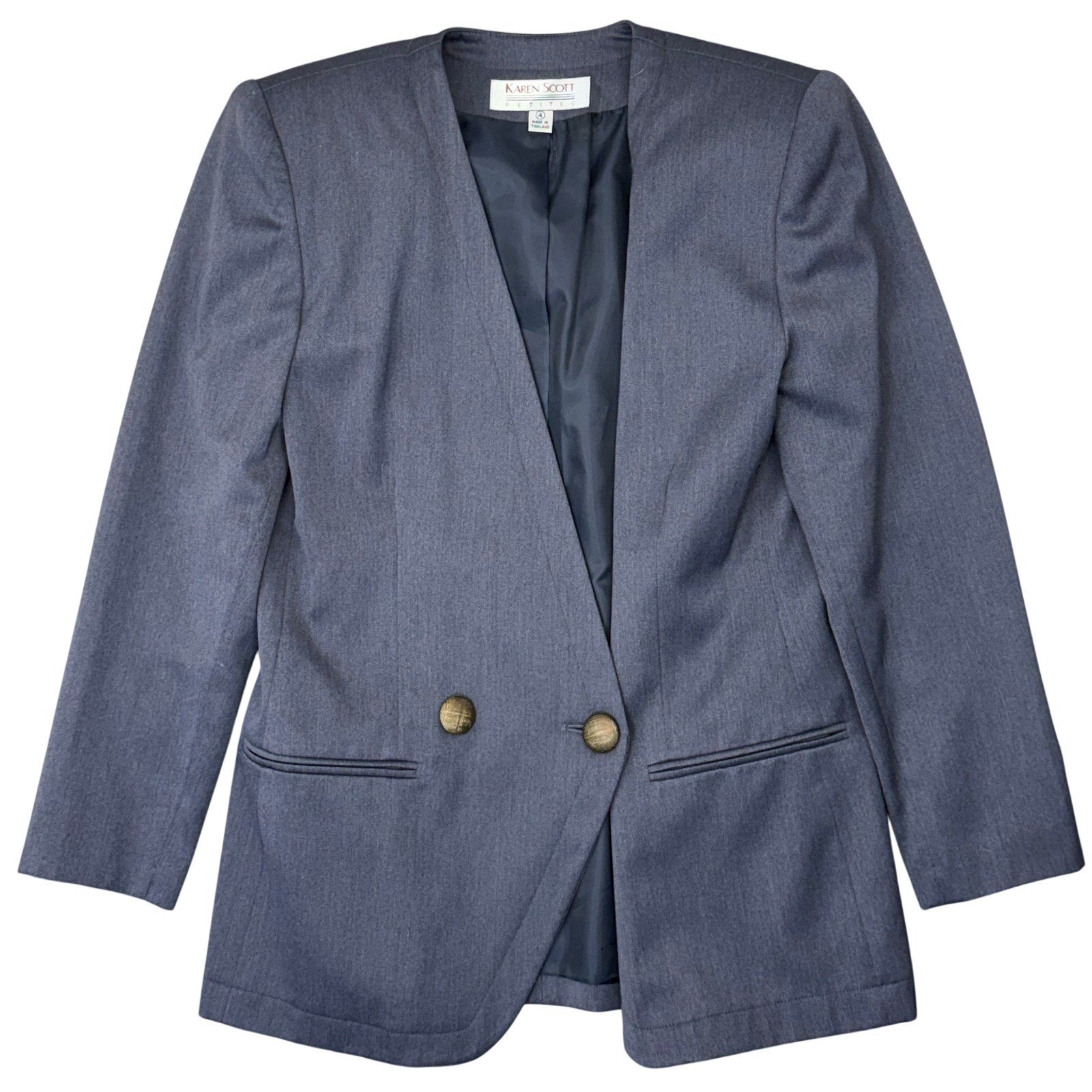 Vintage 90s Karen Scott Petites Women's 4 Purple Gray Blazer Lined Career Jacket
