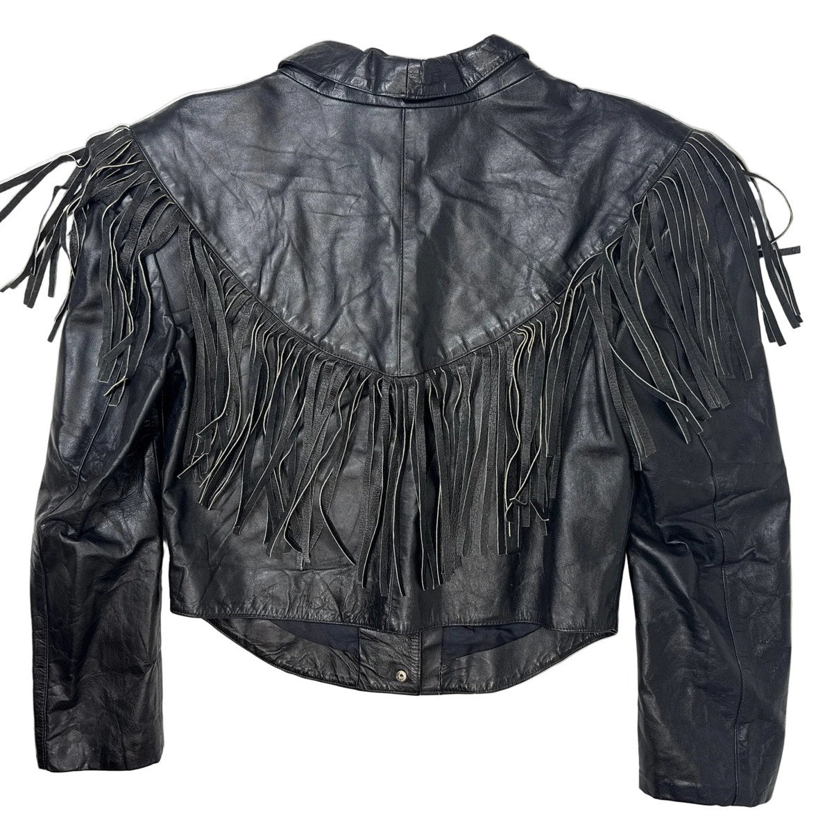 Vintage 80s Women's Medium Black Fringe Leather Jacket Western Biker