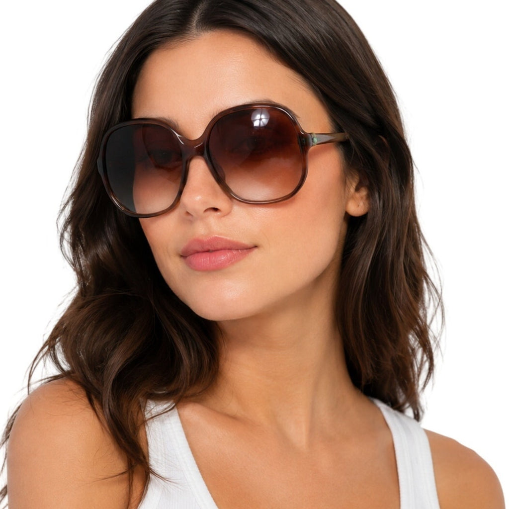 Vintage 80s Women's Oversized Brown Gradient Sunglasses Retro Fashion Shades