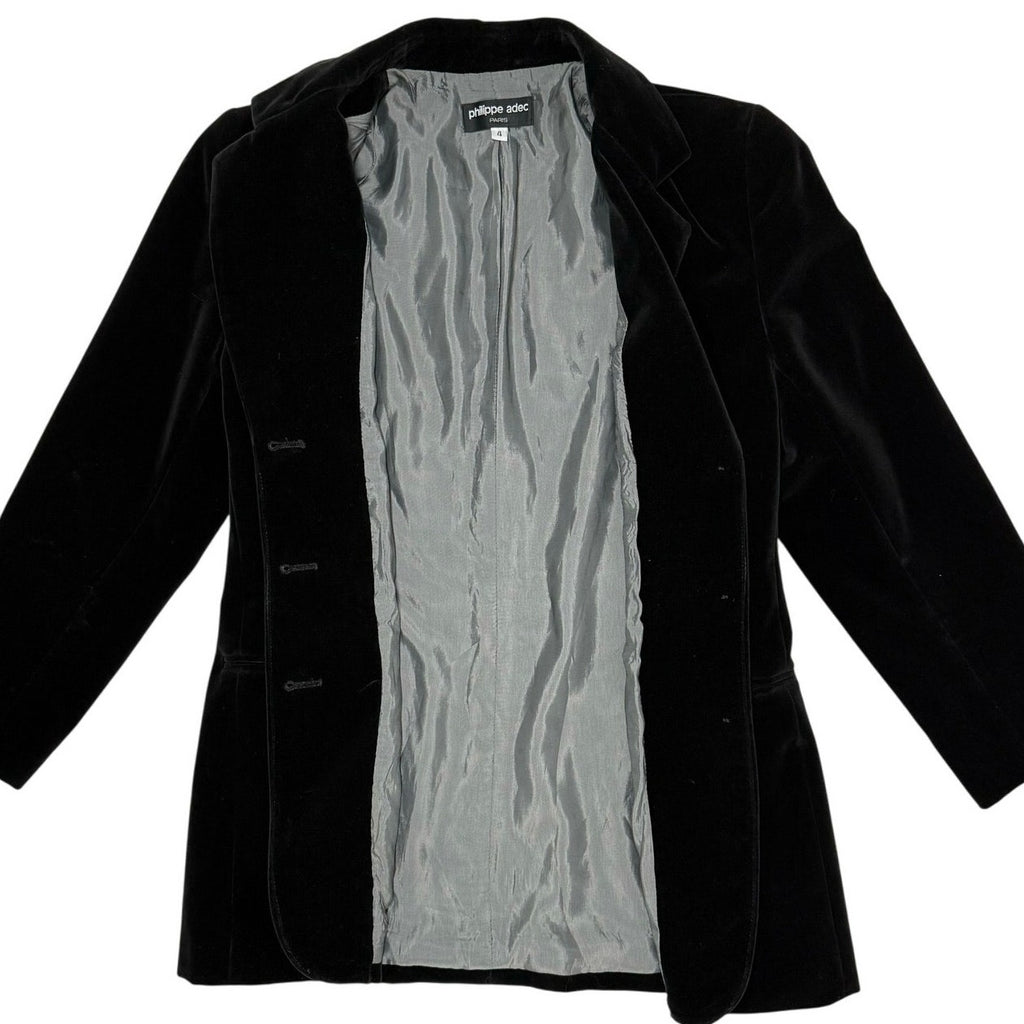 Vintage 90s Philippe Adec Paris Women's 4 Black Velour Blazer USA Made