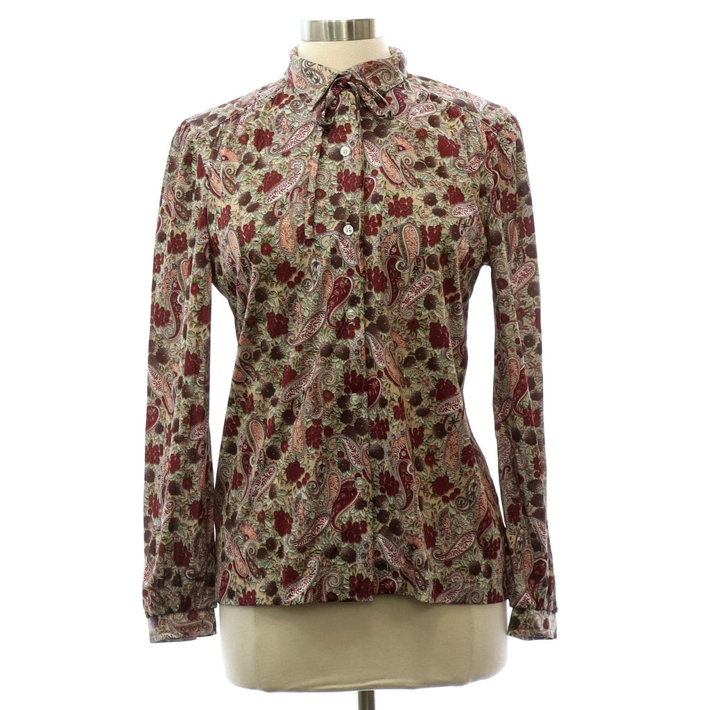 Vintage 70s Fire Islander Wine Pink Paisley Bow Neck Blouse Women's Medium