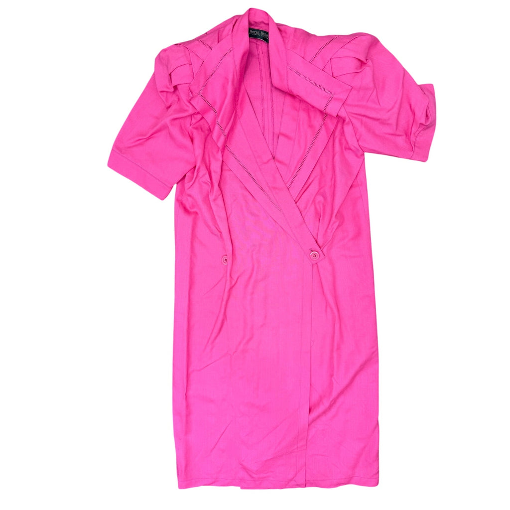 Vintage 80s Women's Small Harve Benard Pink Wrap Dress Rayon Midi Shoulder Pad