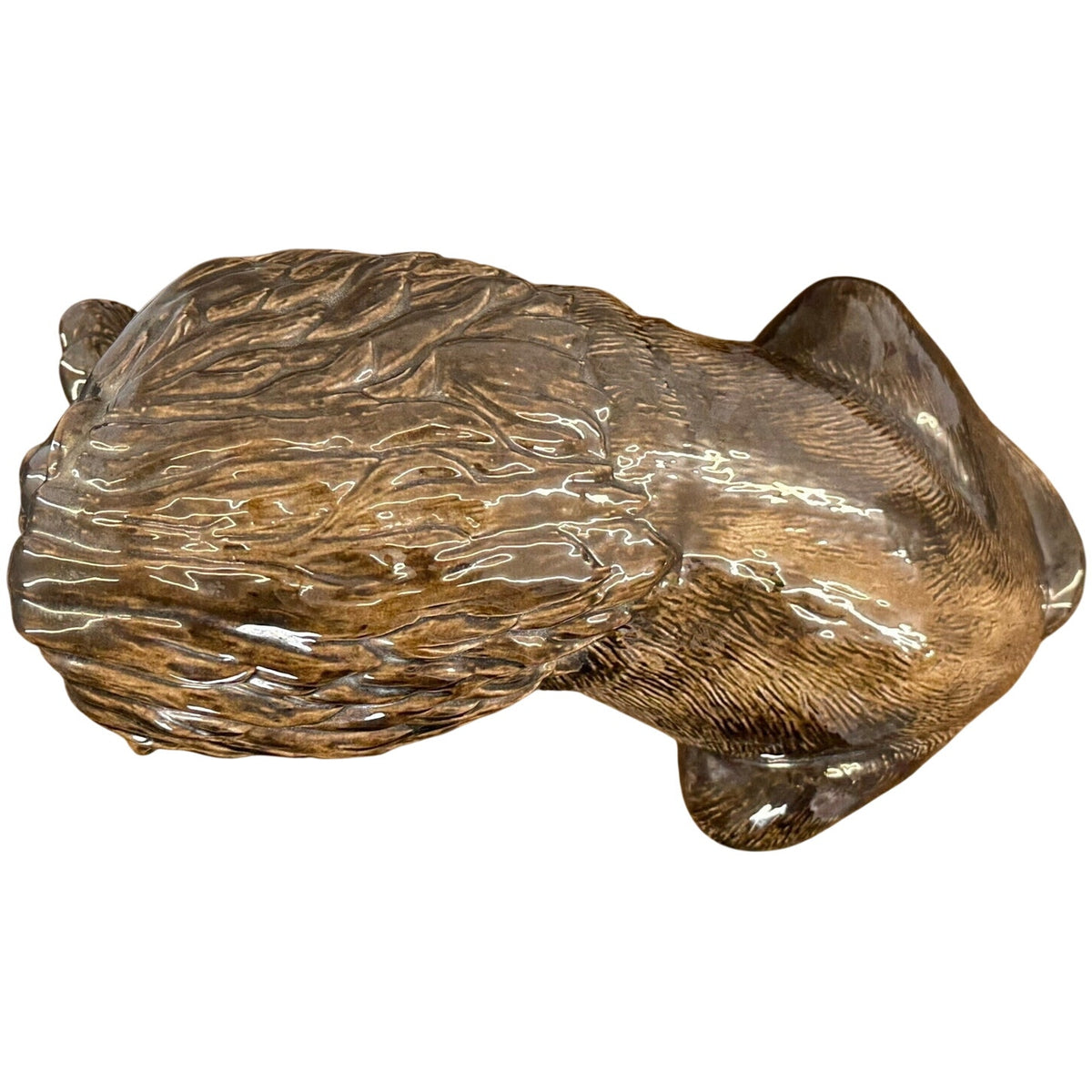 Vintage 90s Lion Sculpture Bronze Brown Glazed Pottery Statue 12"