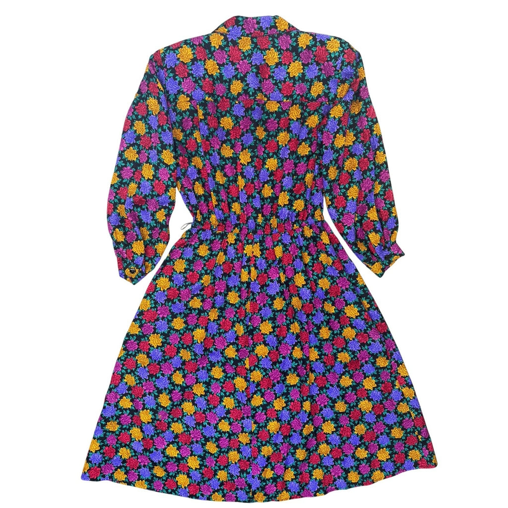 Vintage 80s Liz Claiborne Silk Floral Midi Dress Belted Petite 14 Purple
