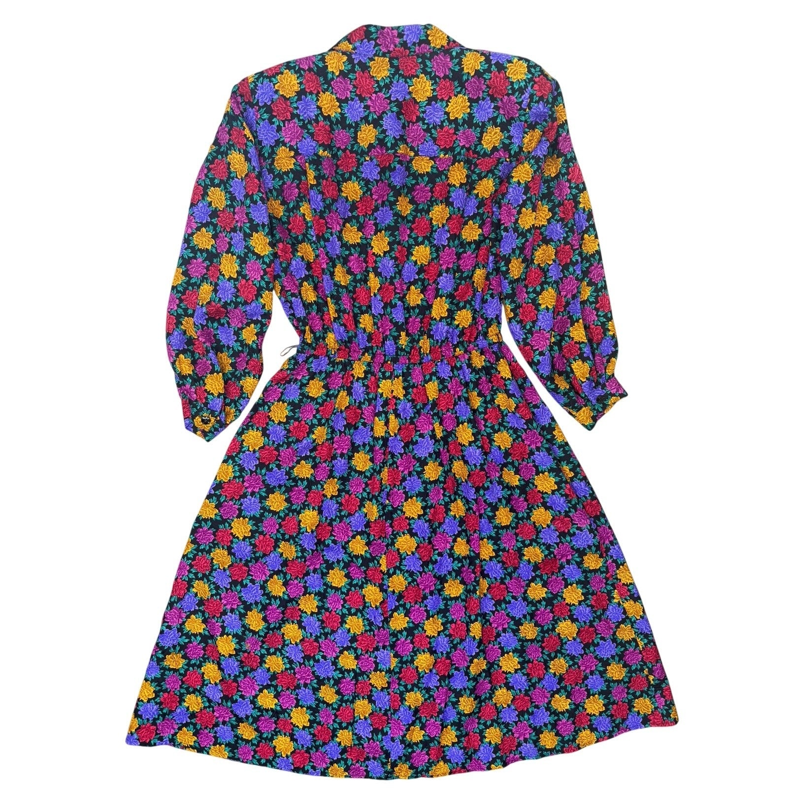 Vintage 80s Liz Claiborne Silk Floral Midi Dress Belted Petite 14 Purple