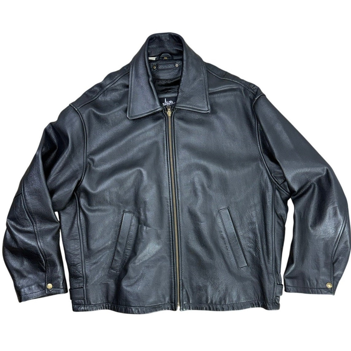 AnAum Men's 3XL Black Leather Bomber Jacket Zip Front Pakistan