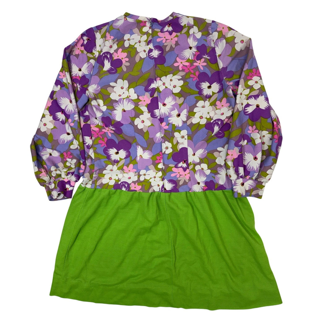 Vintage 70s Purple Floral Drop Waist Mini Dress Home Sewn Knit Small