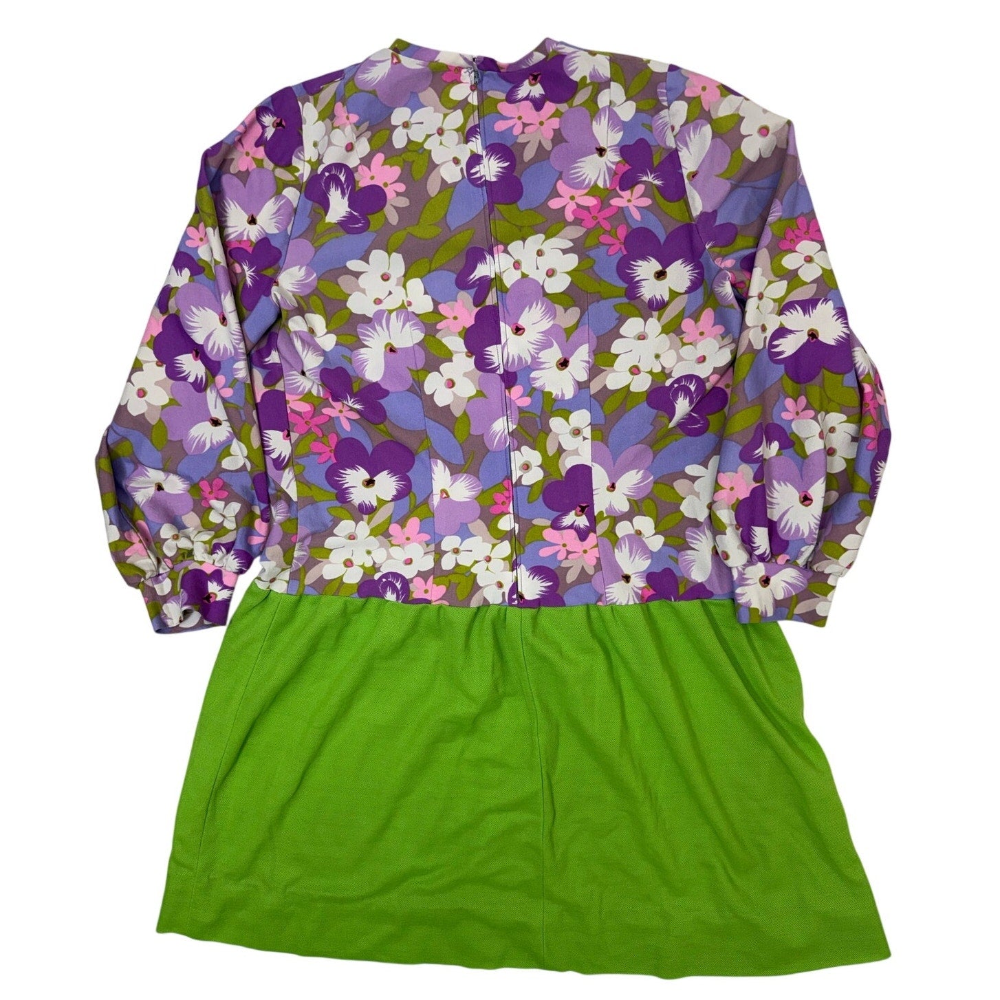 Vintage 70s Purple Floral Drop Waist Mini Dress Home Sewn Knit Small