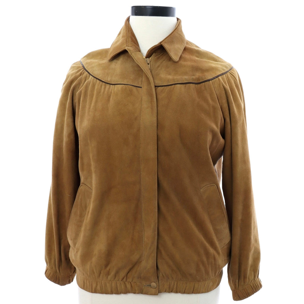 Vintage 80s Women’s L/XL Cotedazur Fawn Brown Suede Jacket Leather Trim