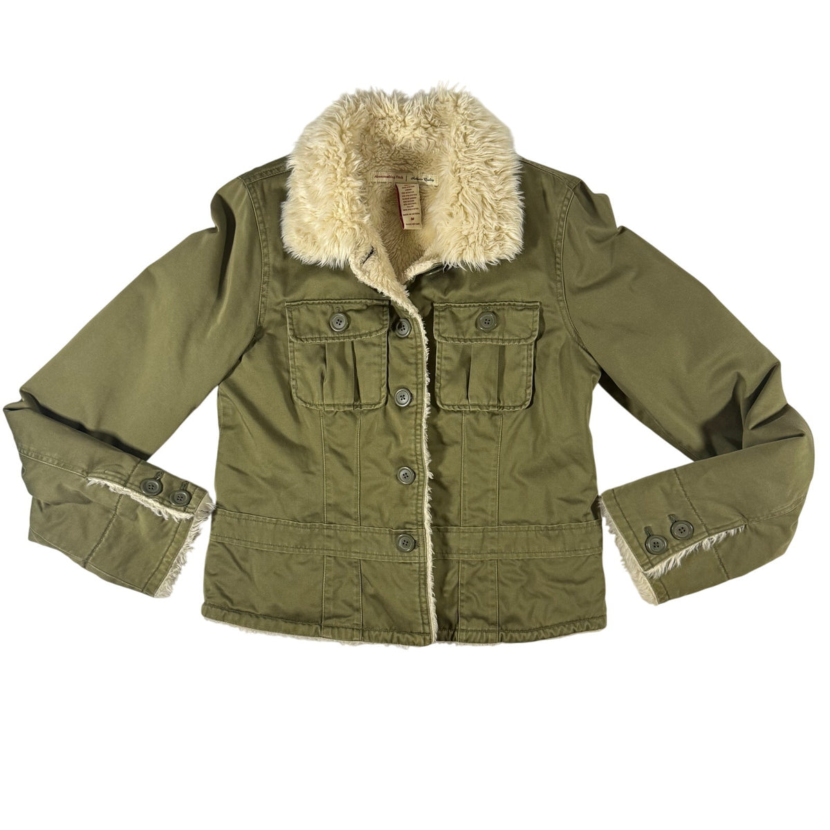 Vintages 2000s Women's Medium Abercrombie & Fitch Green Sherpa Lined Jacket