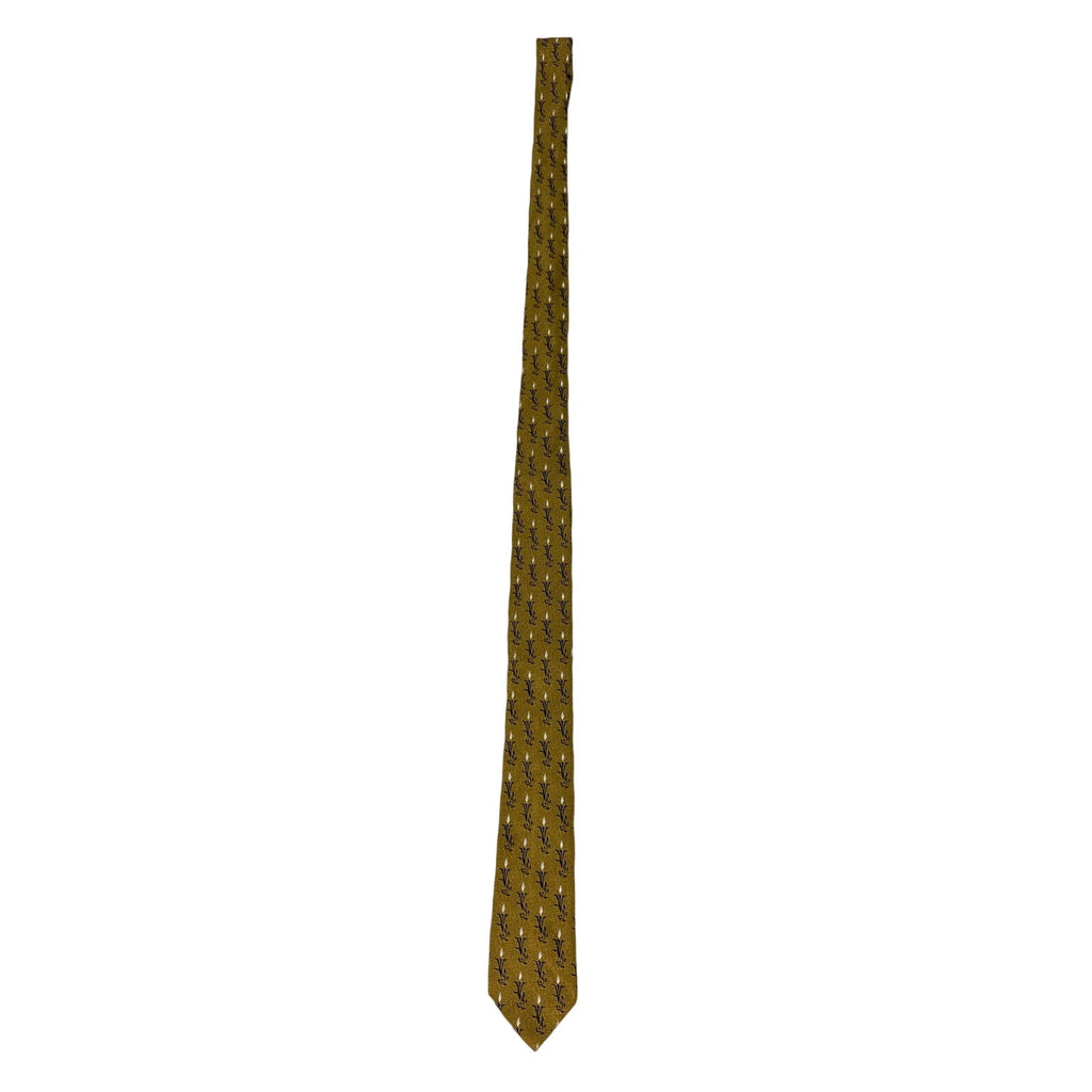 Vintage 60s Beau Brummell Gold Rayon Skinny Tie Candle Flame Motif