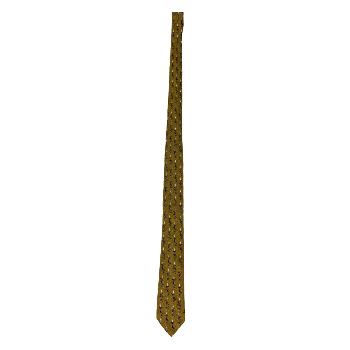 Vintage 60s Beau Brummell Gold Rayon Skinny Tie Candle Flame Motif