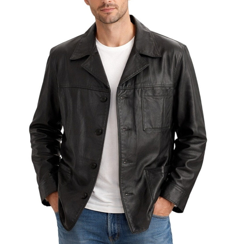 Vintage 80s Black Leather Jacket Men's Large 42 Chest Echtes Leder